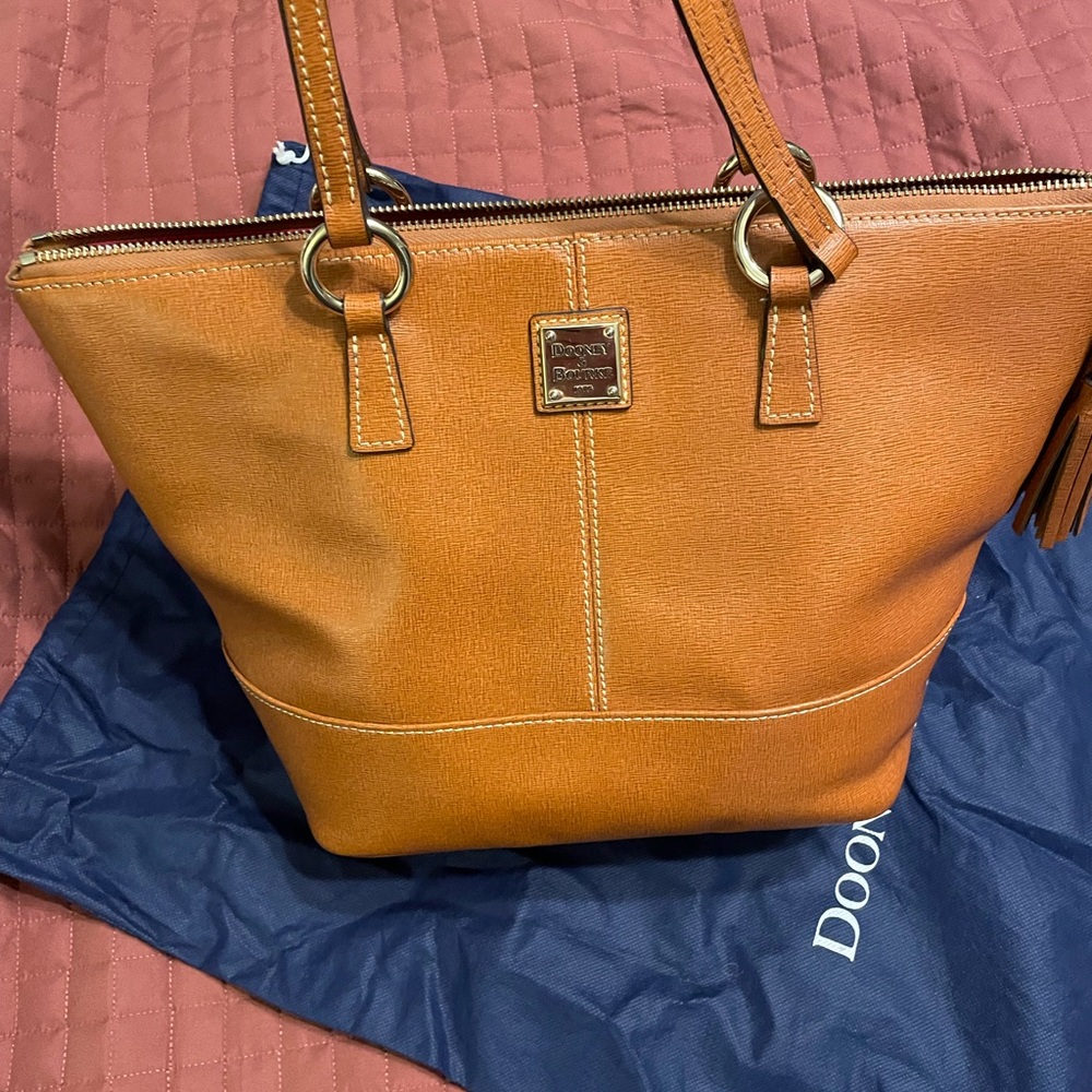 Dooney & Bourke Saffiano “Natural Color” Leather Tote with Gold Hardware Ascents